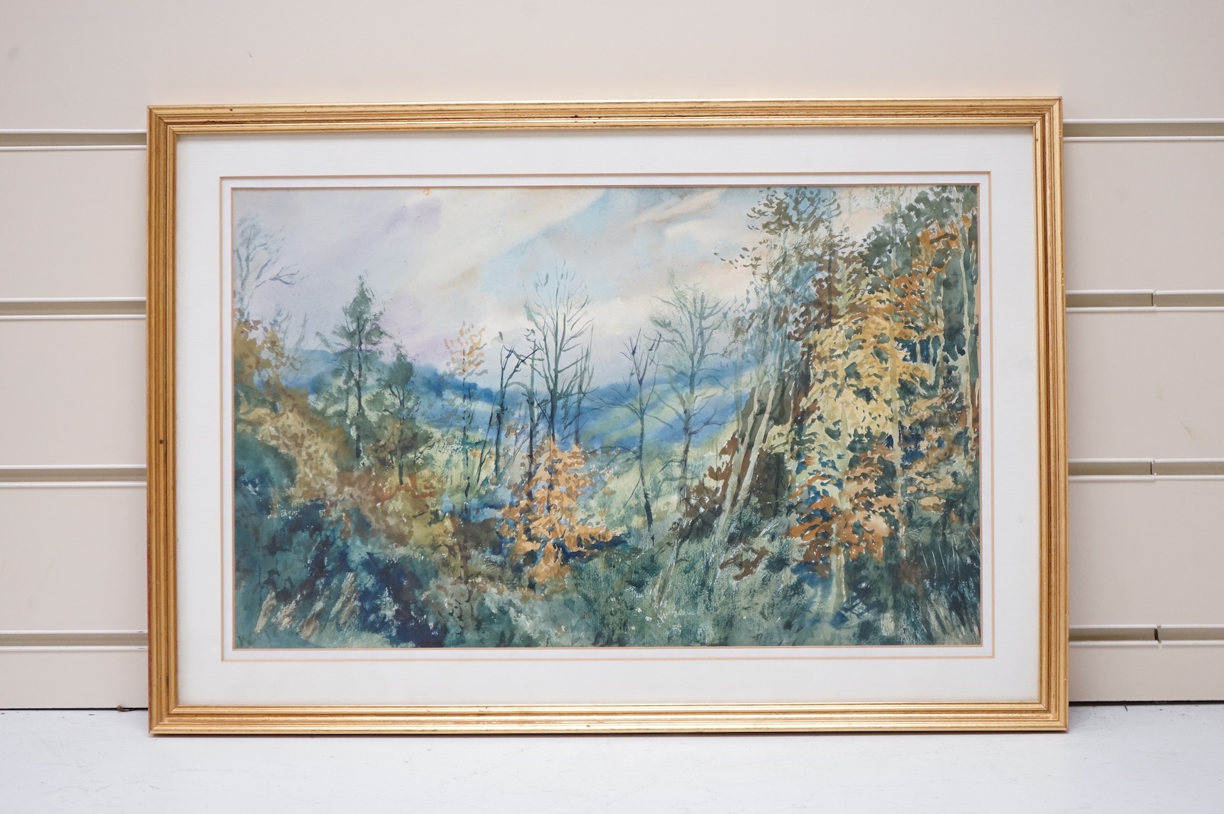 John William Caparne (1855-1940), ‘Woodland landscape’, signed, details verso, watercolour, 27 x 43cm